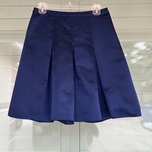 ANN TAYLOR Navy Blue 100% Silk/Acetate Mini Pleated Side Zipper Skirt Size 2
